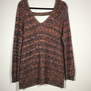 Susina Multicolor Knit Bohemian Boho Hippie Autumn Fall Casual V Neck Sweater M